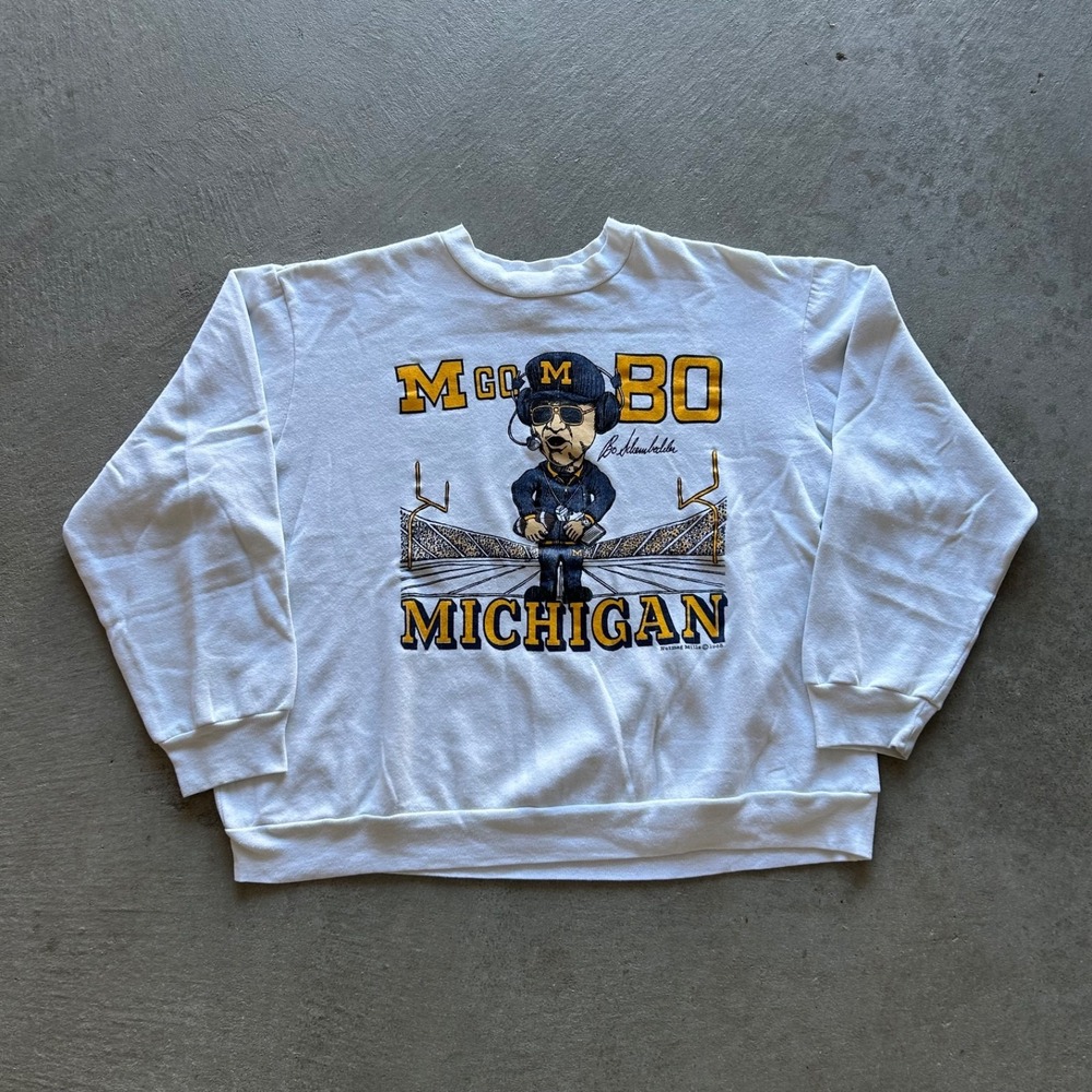 Vintage 80s Michigan Wolverines Bo Schembechler Sweatshirt Size Large Crewneck